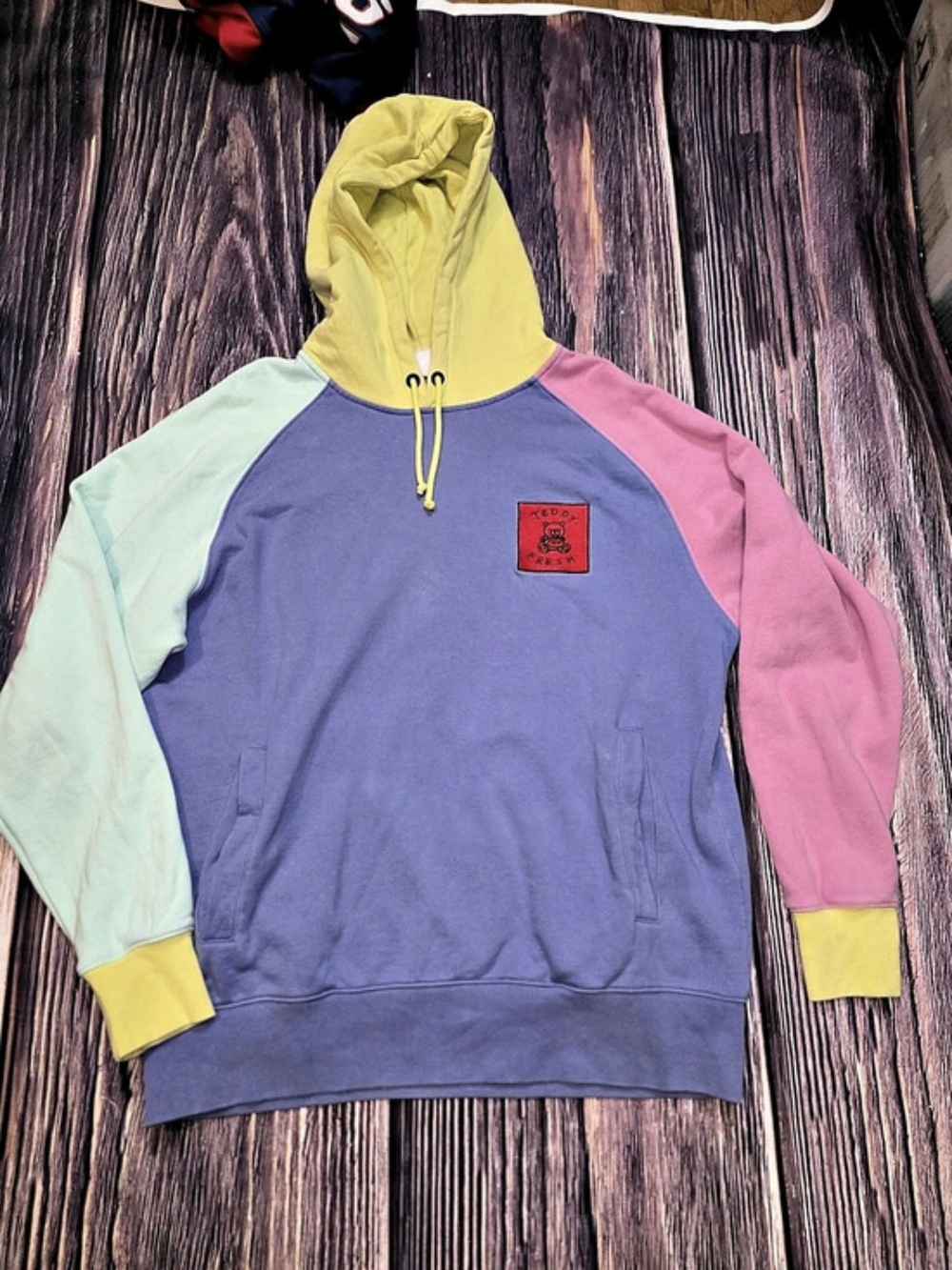 Teddy Fresh Colorblock Hoodie in Purple & Pink Size L